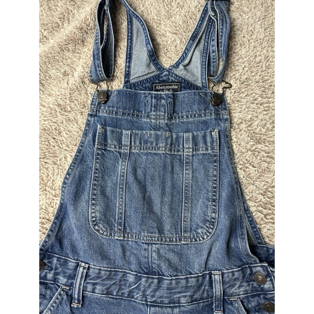 Abercrombie & Fitch Bib Overalls Size XS Denim Stretch Distressed Holes Cropped - Picture 9 of 15